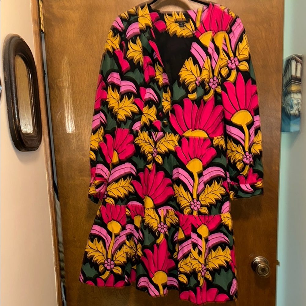 J Crew Vibrant Floral Dress with Pink and Yellow Accents